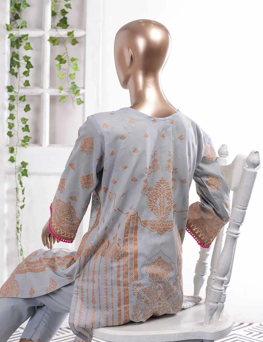 FM-1B - Ethnic Tales | 3 Pc Unstitched Gold Printed Lawn Dress