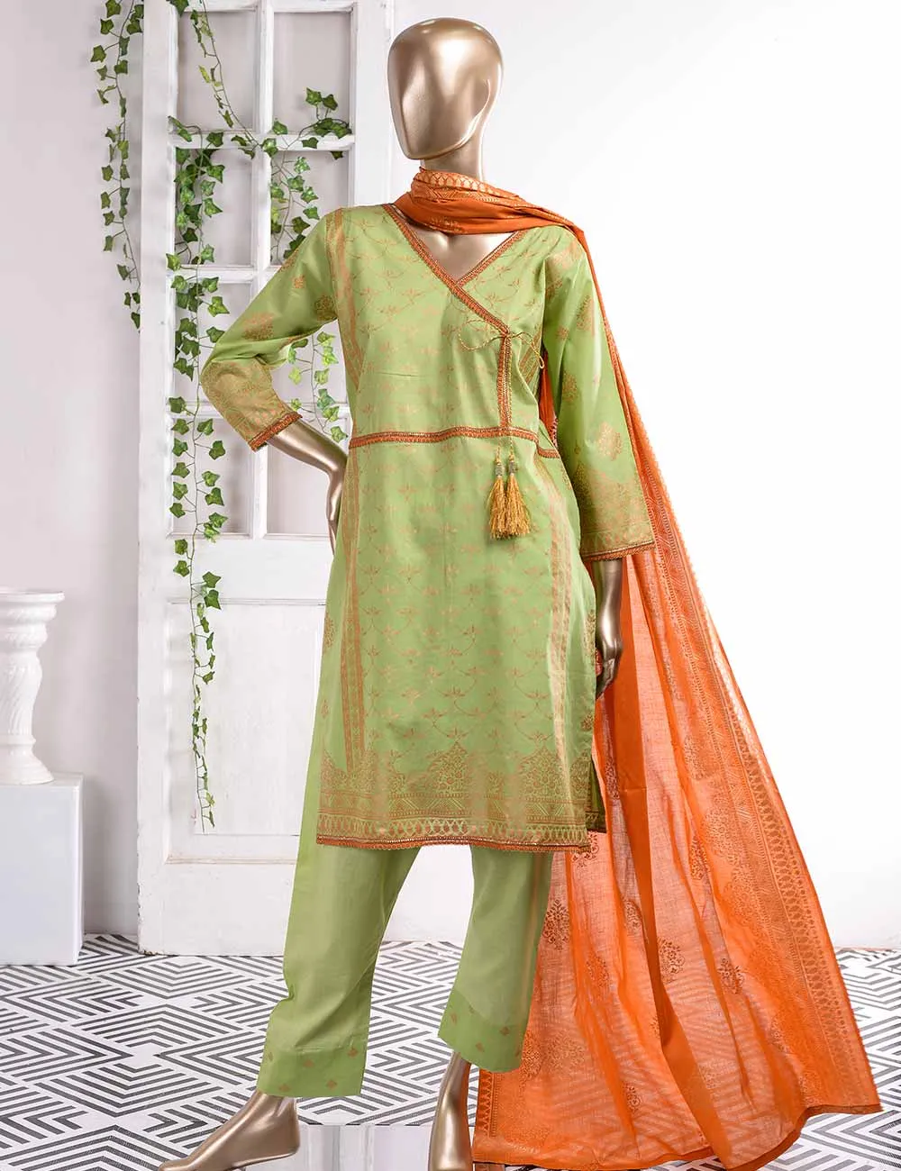 FM-1C - Ethnic Tales | 3 Pc Unstitched Gold Printed Lawn Dress