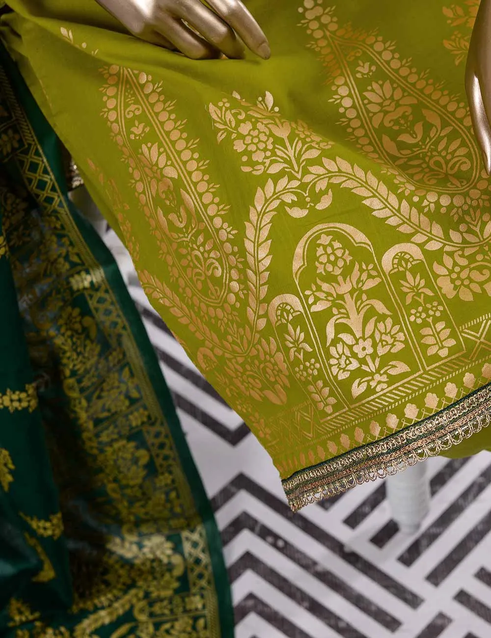 FM-3B - Prairie | 3 Pc Unstitched Gold Printed Lawn Dress
