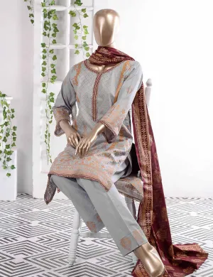 FM-6B - Elegancia | 3 Pc Unstitched Gold Printed Lawn Dress