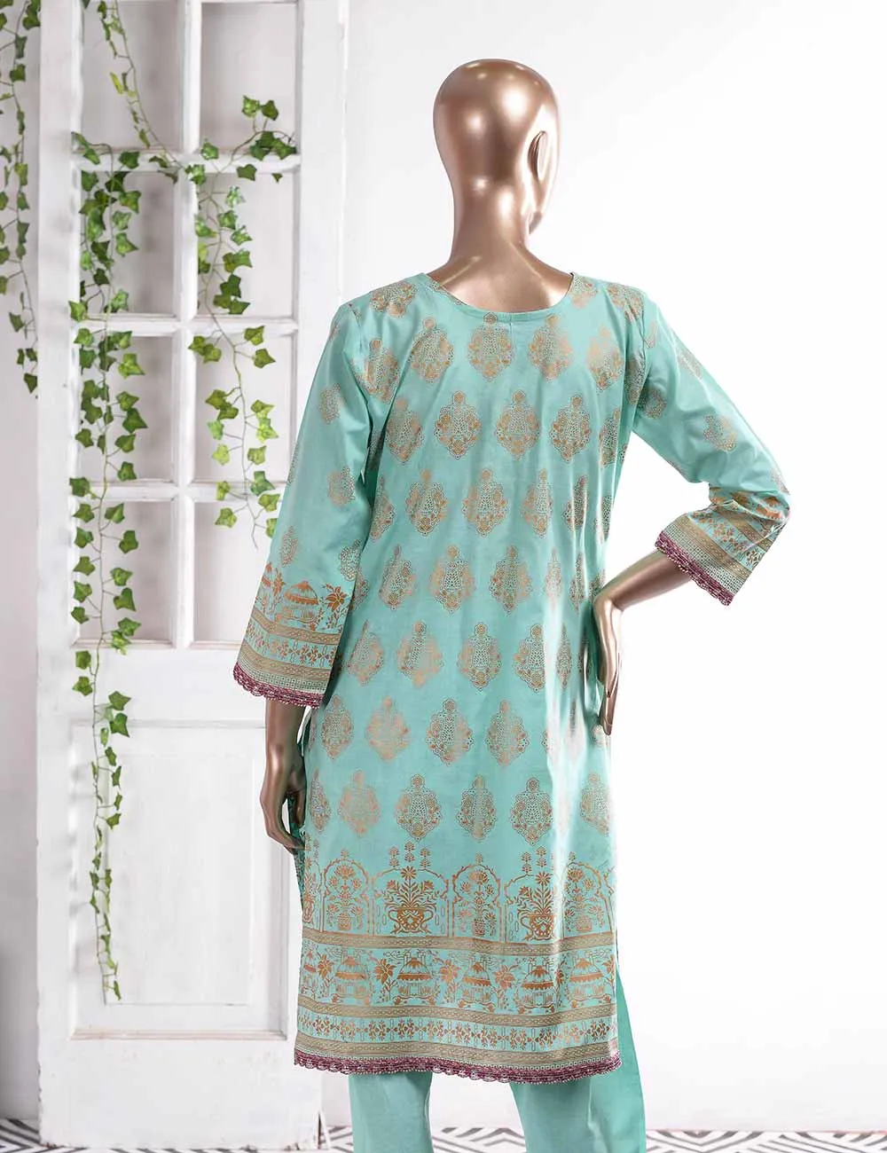 FM-6C - Elegancia | 3 Pc Unstitched Gold Printed Lawn Dress