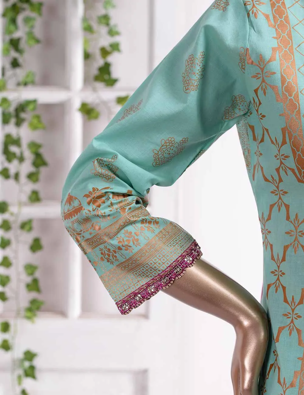 FM-6C - Elegancia | 3 Pc Unstitched Gold Printed Lawn Dress