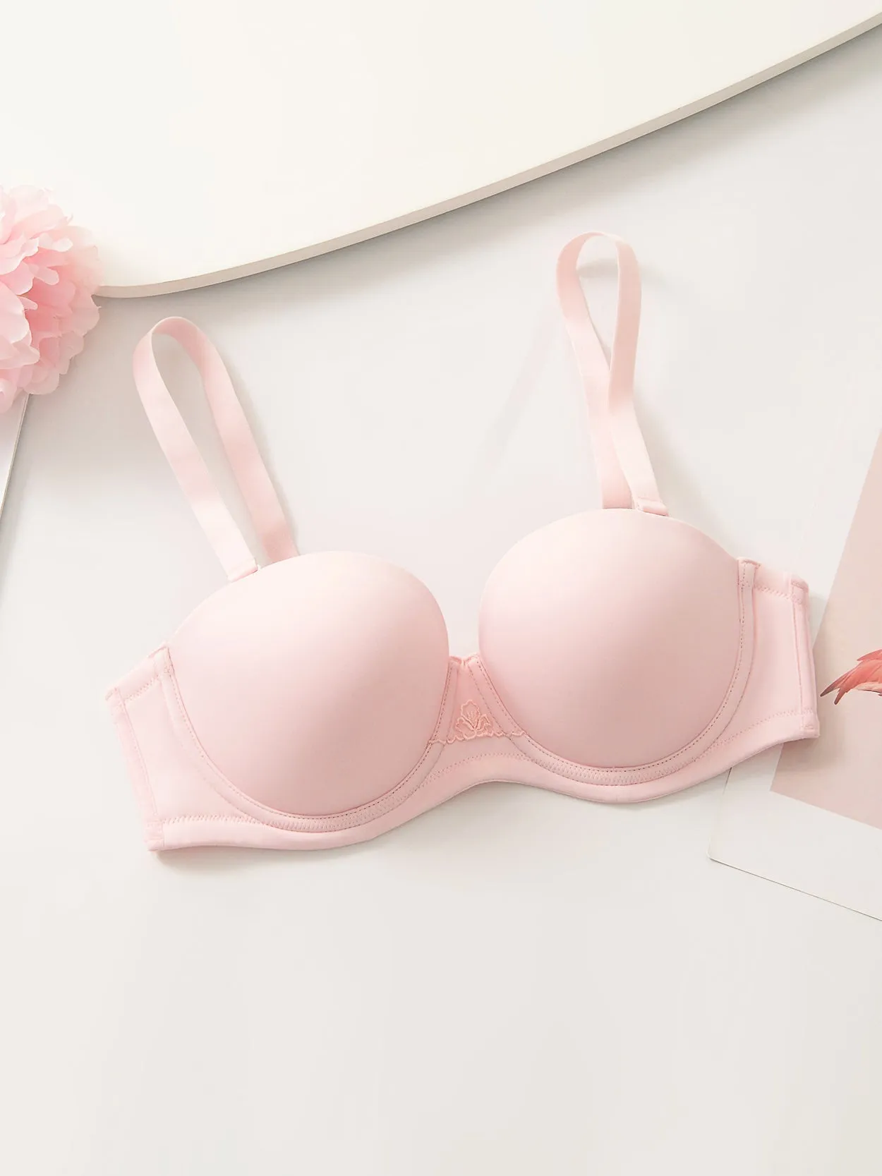 Full Figure Strapless Underwire Multiway Contour Bra Cup Pink
