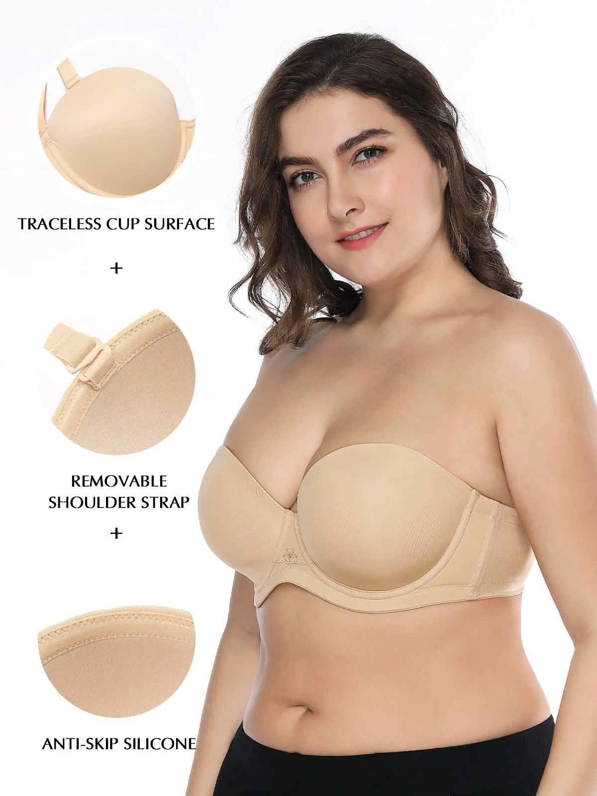 Full Figure Strapless Underwire Multiway Contour Bra Nude