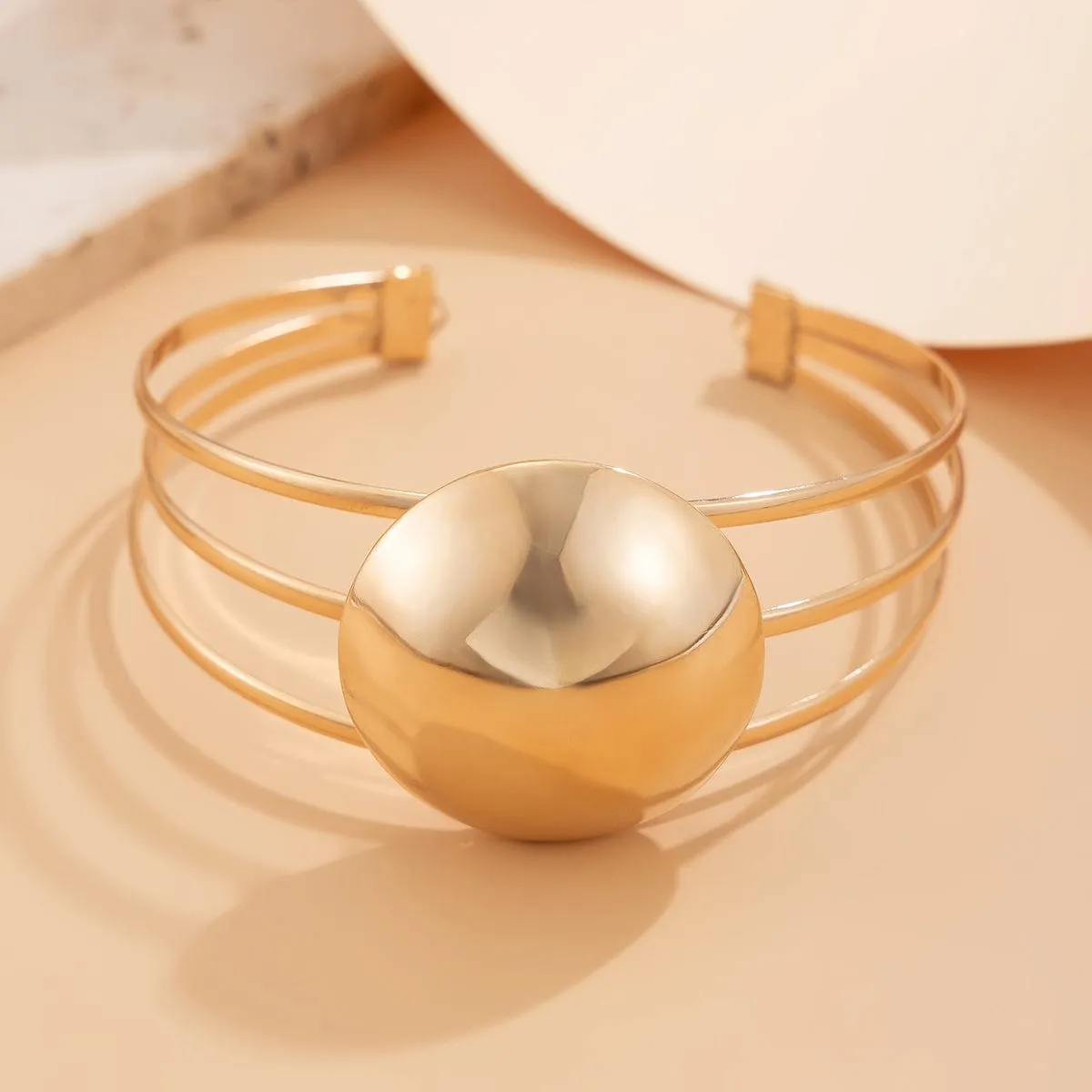 Geometric Minimalist Glossy Round Charm Arm Cuff