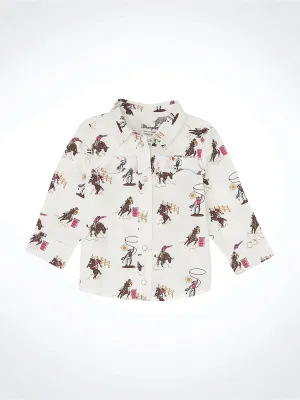GIRLS WHITE WESTERN PRINT LONG SLEEVE SHIRT
