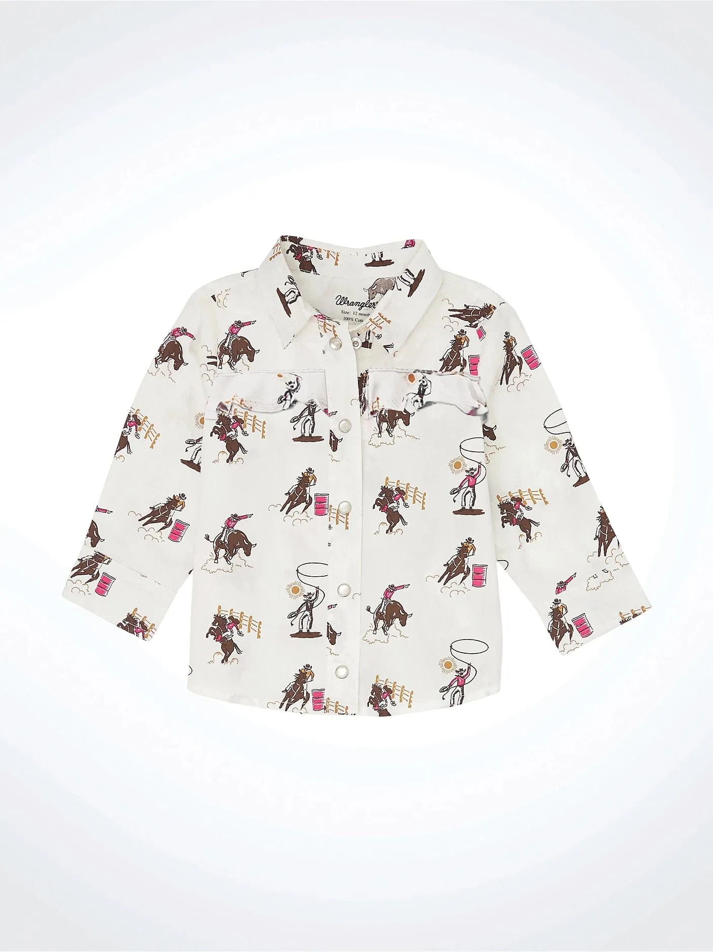 GIRLS WHITE WESTERN PRINT LONG SLEEVE SHIRT