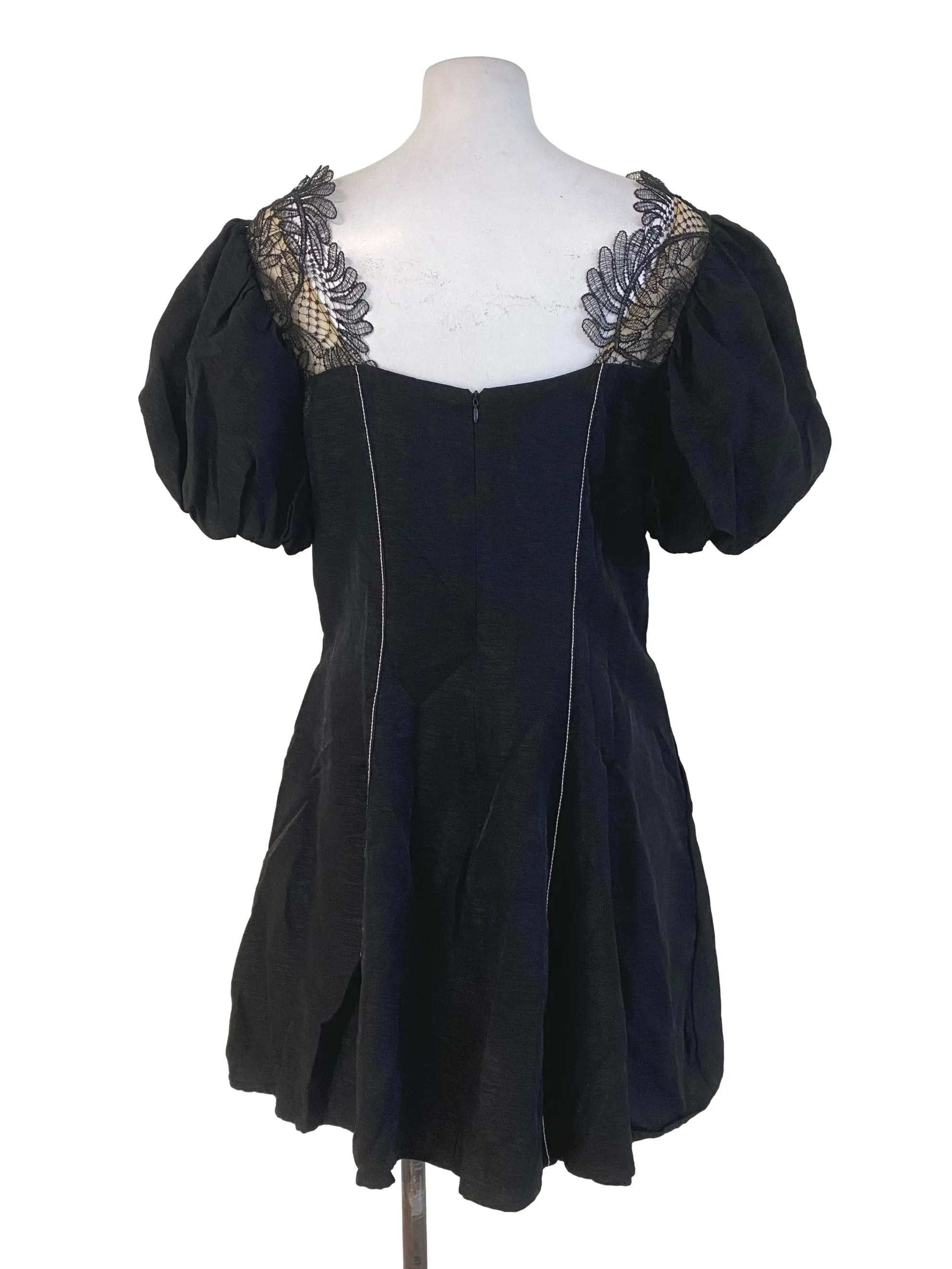 Glossy Black Puff Sleeve Dress