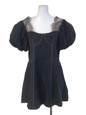 Glossy Black Puff Sleeve Dress