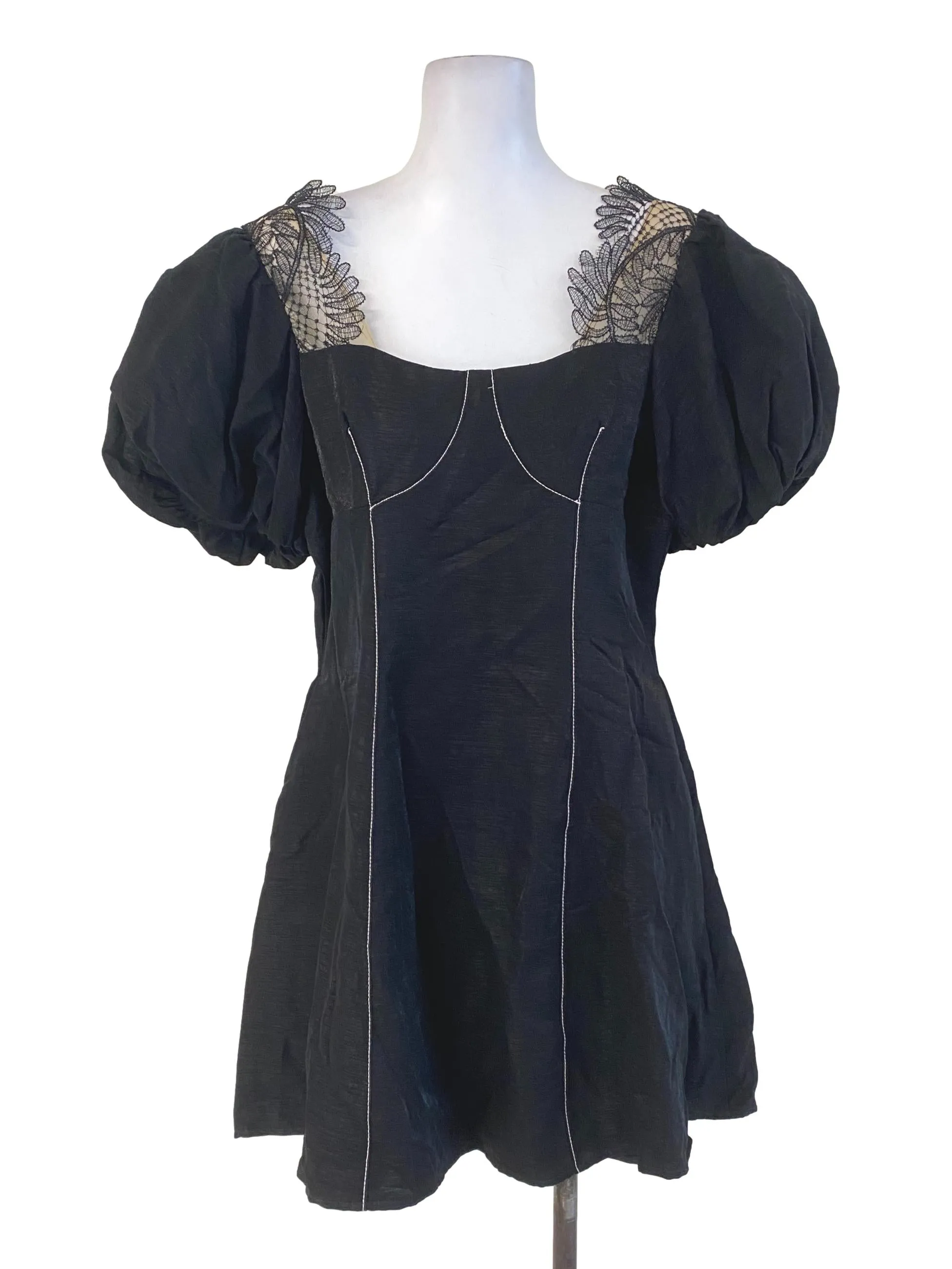 Glossy Black Puff Sleeve Dress