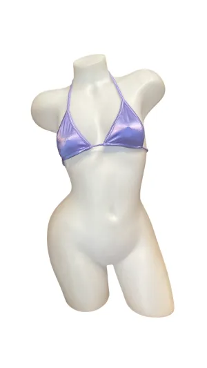 Glossy Satin Tie Triangle Top - Lavender