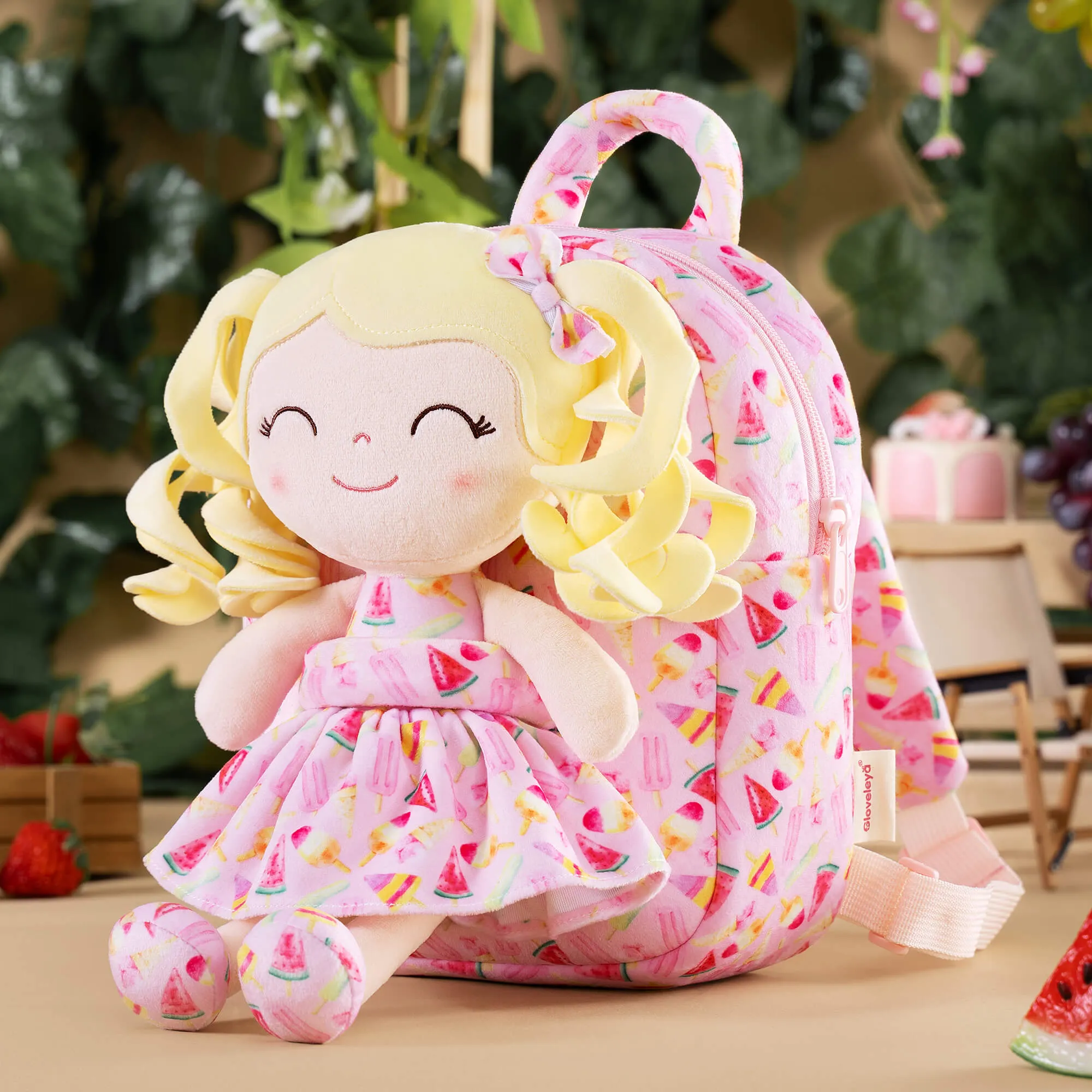 Gloveleya 9-inch Personalized Plush Curly Fruit Dolls Backpack Series