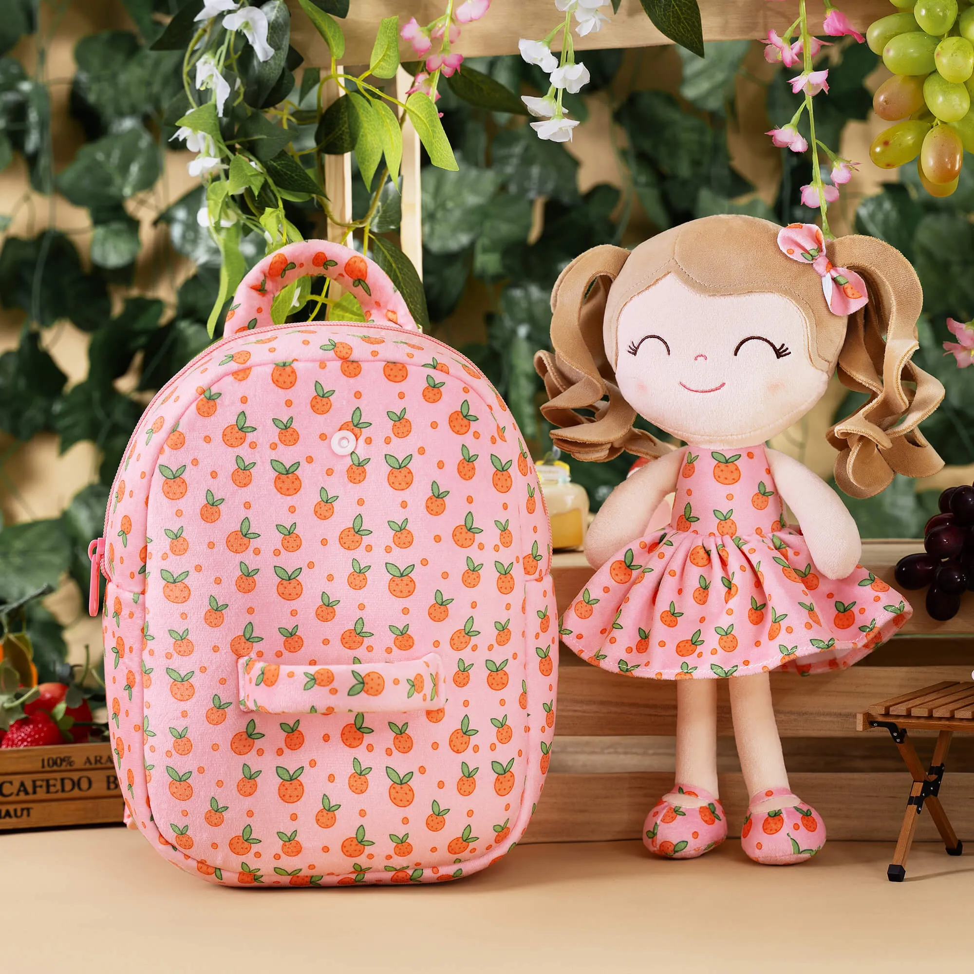 Gloveleya 9-inch Personalized Plush Curly Fruit Dolls Backpack Series