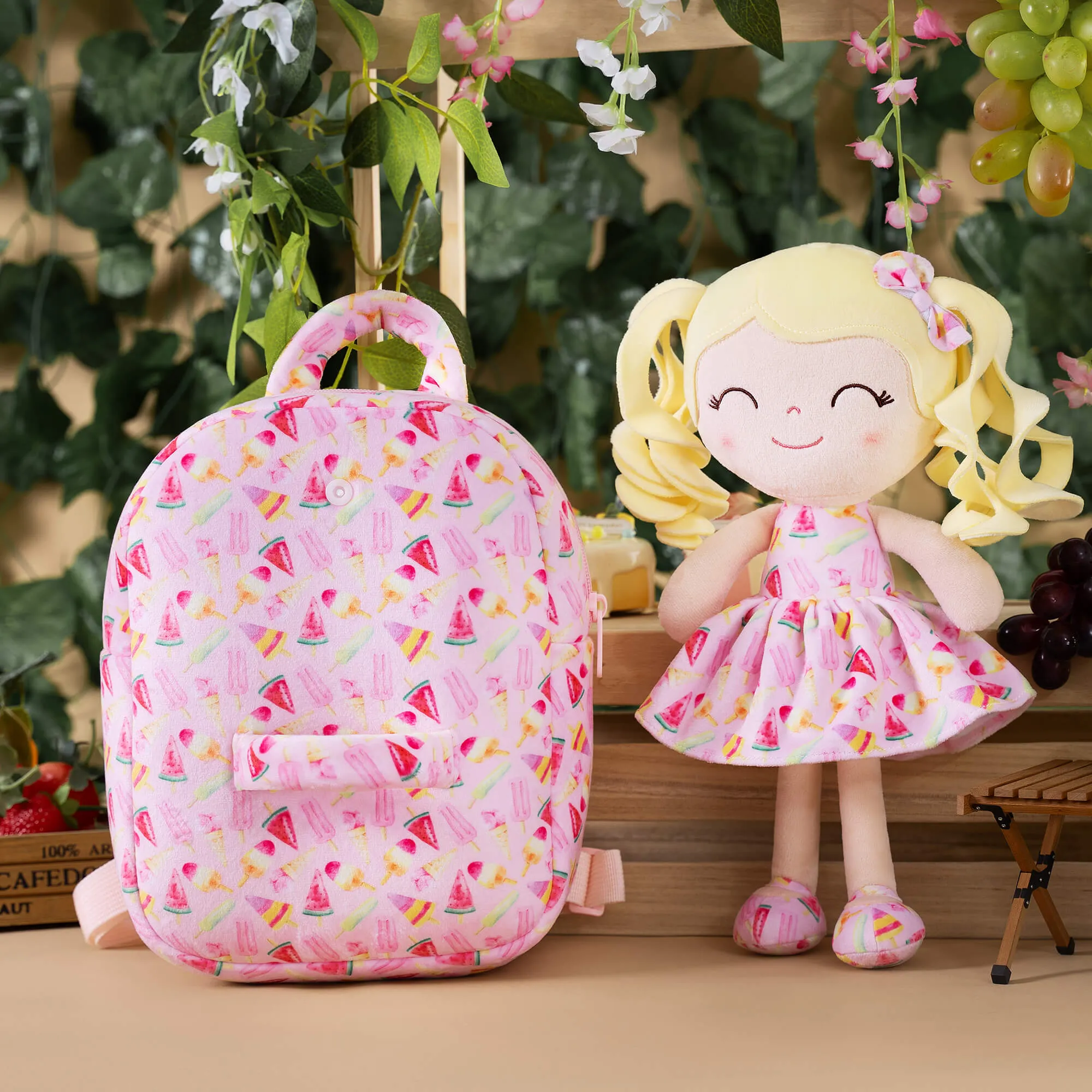 Gloveleya 9-inch Personalized Plush Curly Fruit Dolls Backpack Series