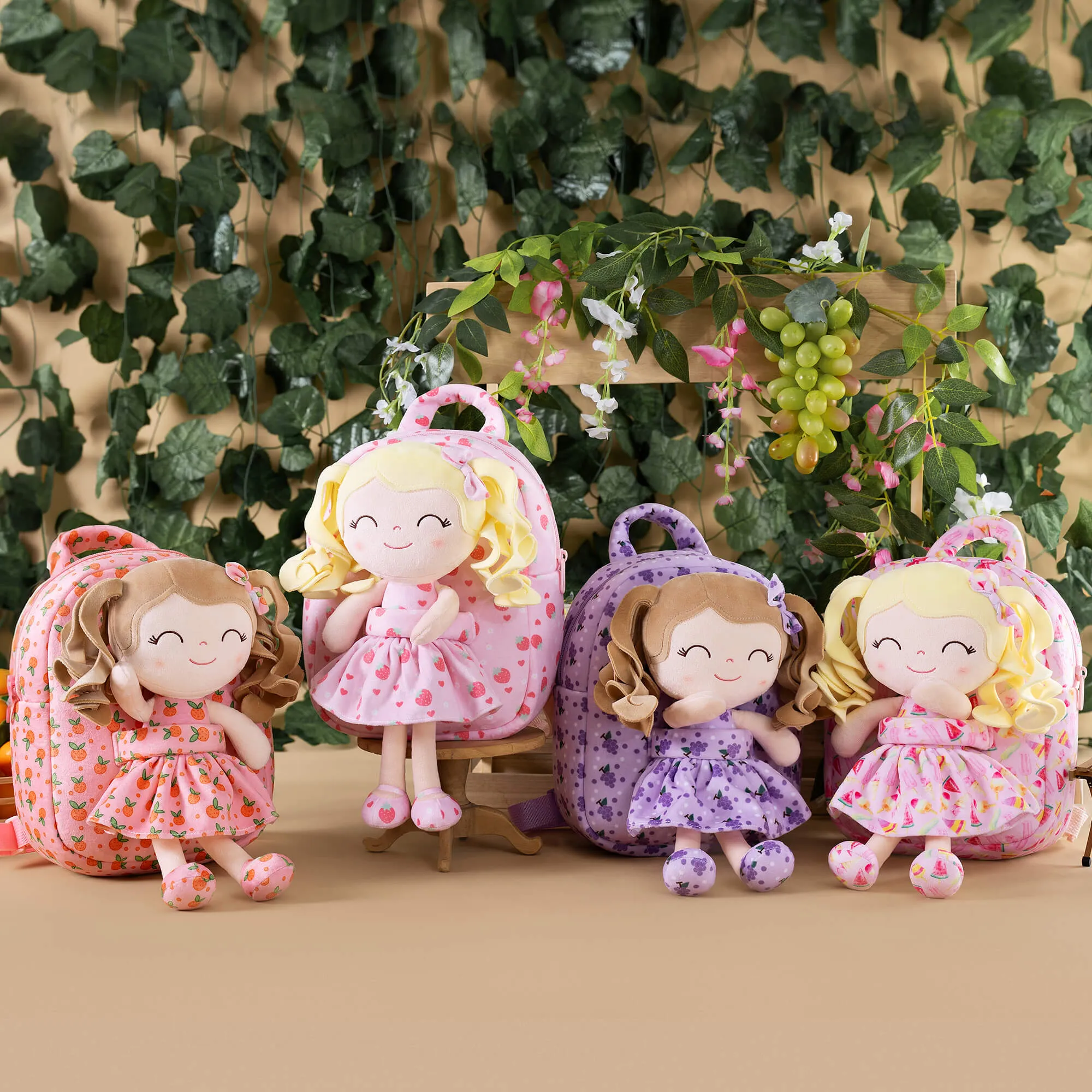 Gloveleya 9-inch Personalized Plush Curly Fruit Dolls Backpack Series