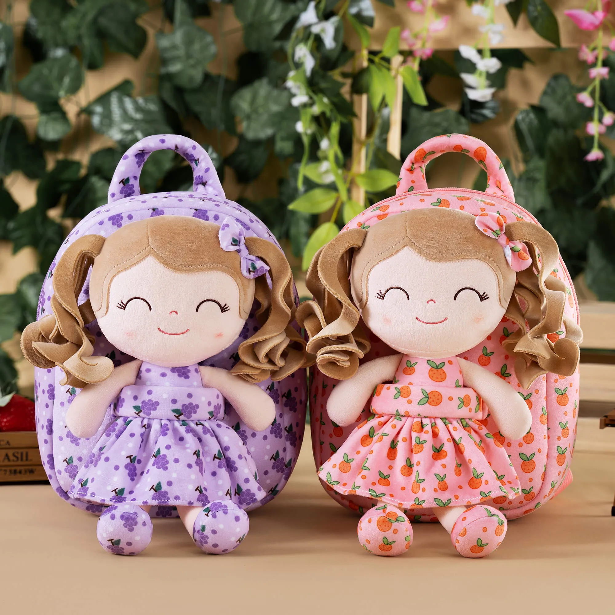 Gloveleya 9-inch Personalized Plush Curly Fruit Dolls Backpack Series