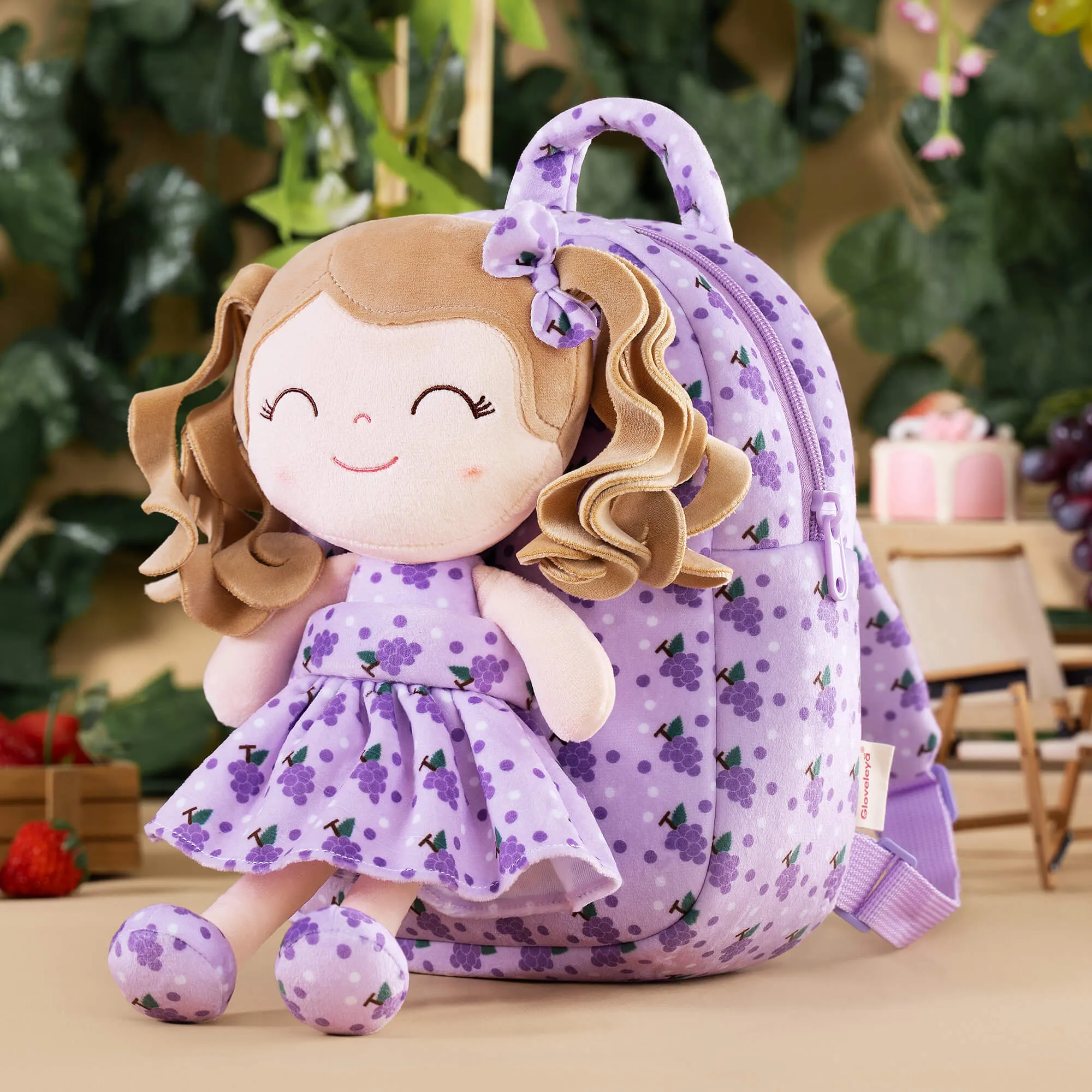 Gloveleya 9-inch Personalized Plush Curly Fruit Dolls Backpack Series