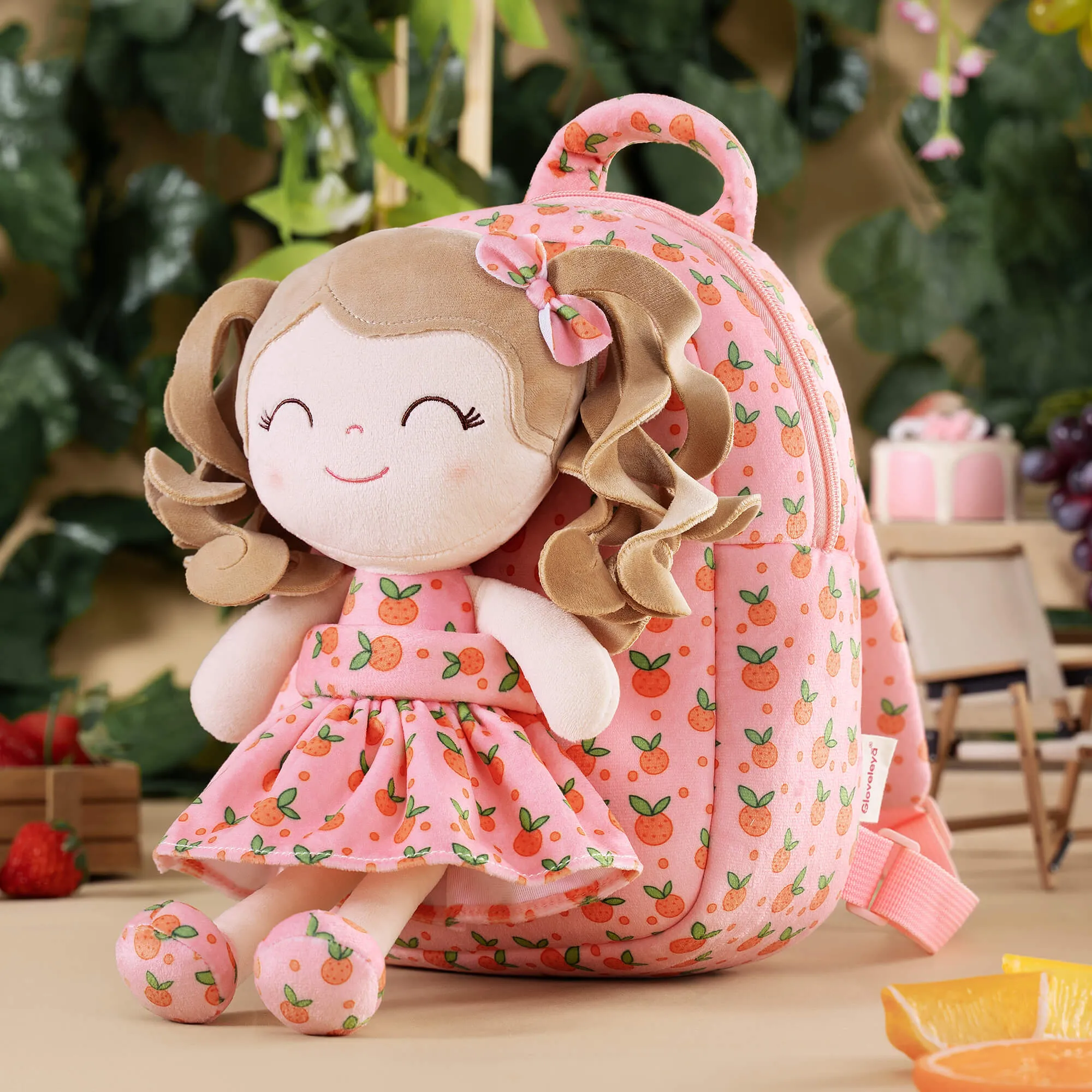 Gloveleya 9-inch Personalized Plush Curly Fruit Dolls Backpack Series