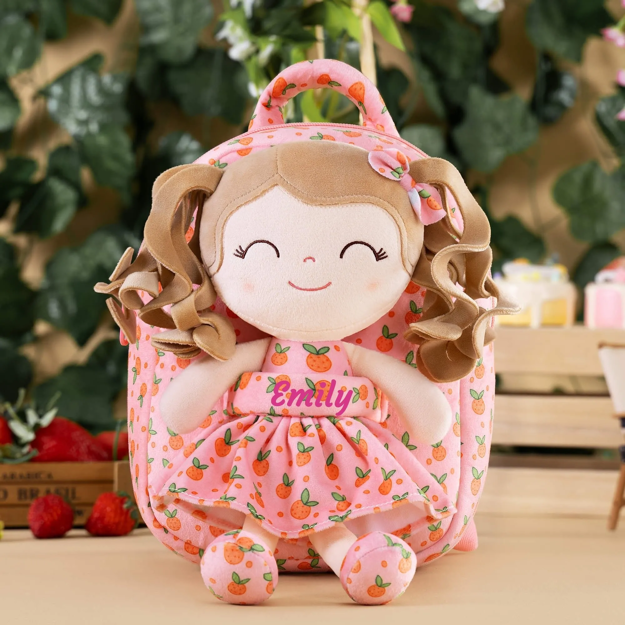 Gloveleya 9-inch Personalized Plush Curly Fruit Dolls Backpack Series