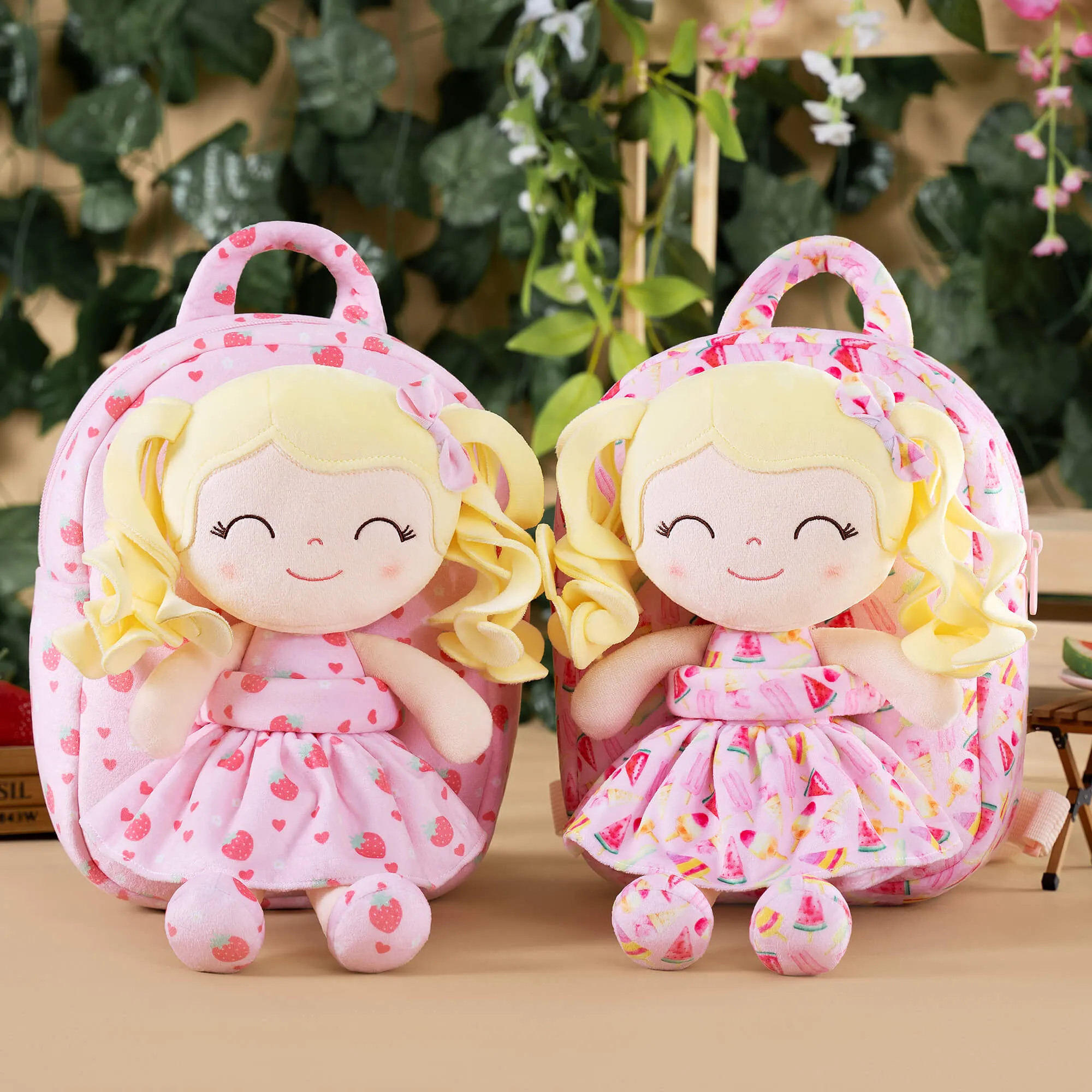 Gloveleya 9-inch Personalized Plush Curly Fruit Dolls Backpack Series