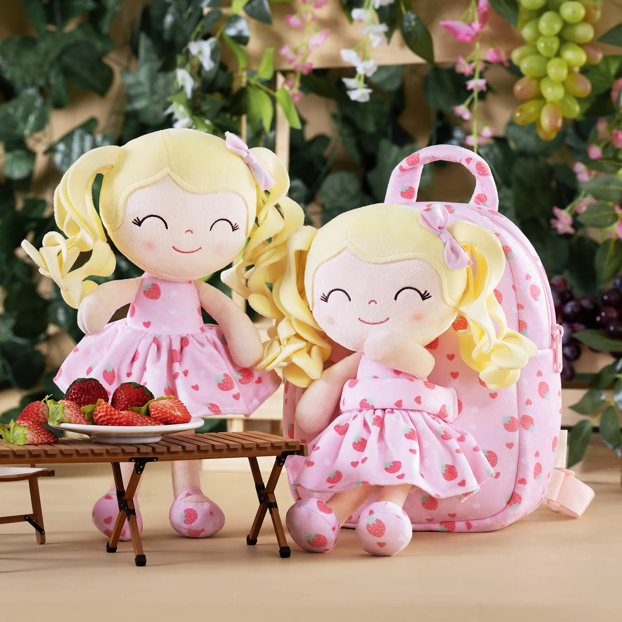 Gloveleya 9-inch Personalized Plush Curly Fruit Dolls Backpack Series
