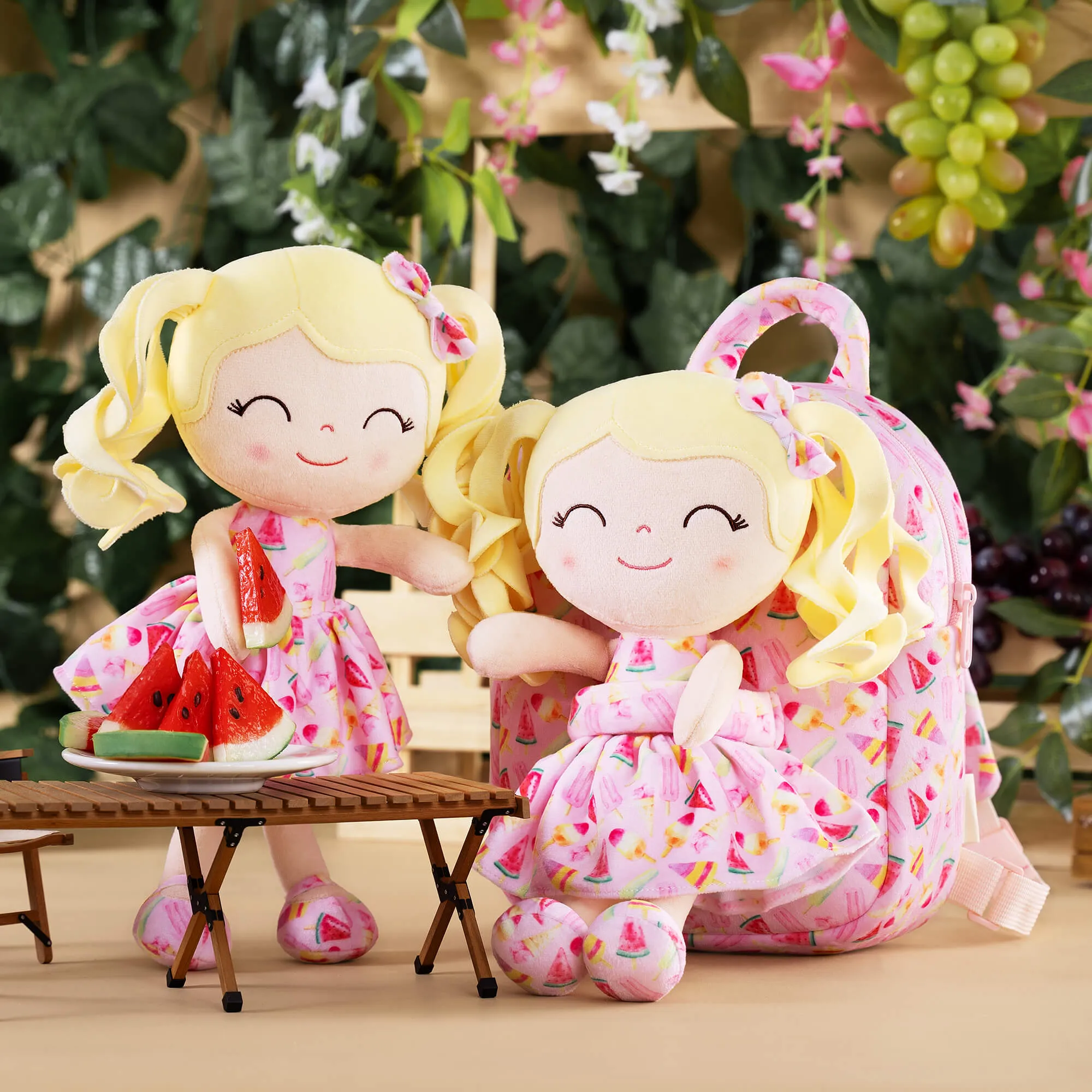 Gloveleya 9-inch Personalized Plush Curly Fruit Dolls Backpack Series