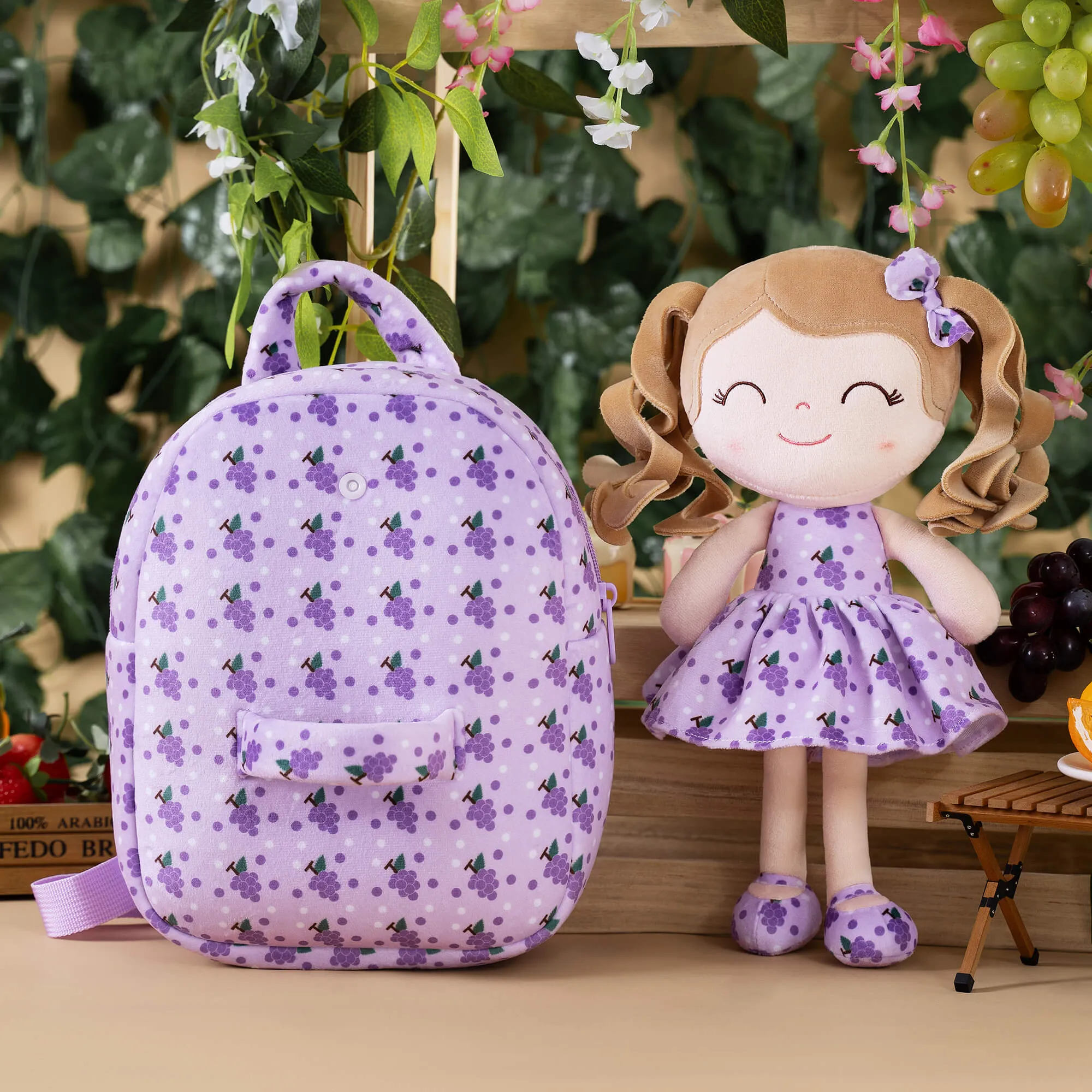 Gloveleya 9-inch Personalized Plush Curly Fruit Dolls Backpack Series