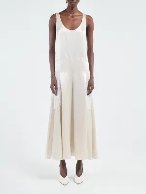 Godet Dress Macrame in Glossy Champagne