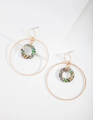 Gold Double Open Circle Drop Earrings