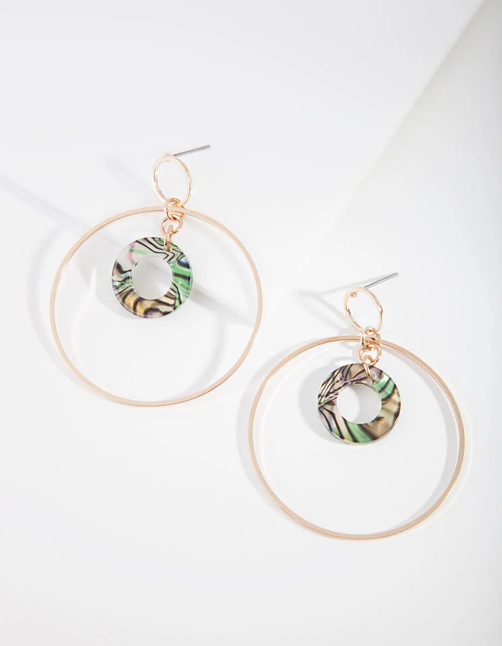 Gold Double Open Circle Drop Earrings