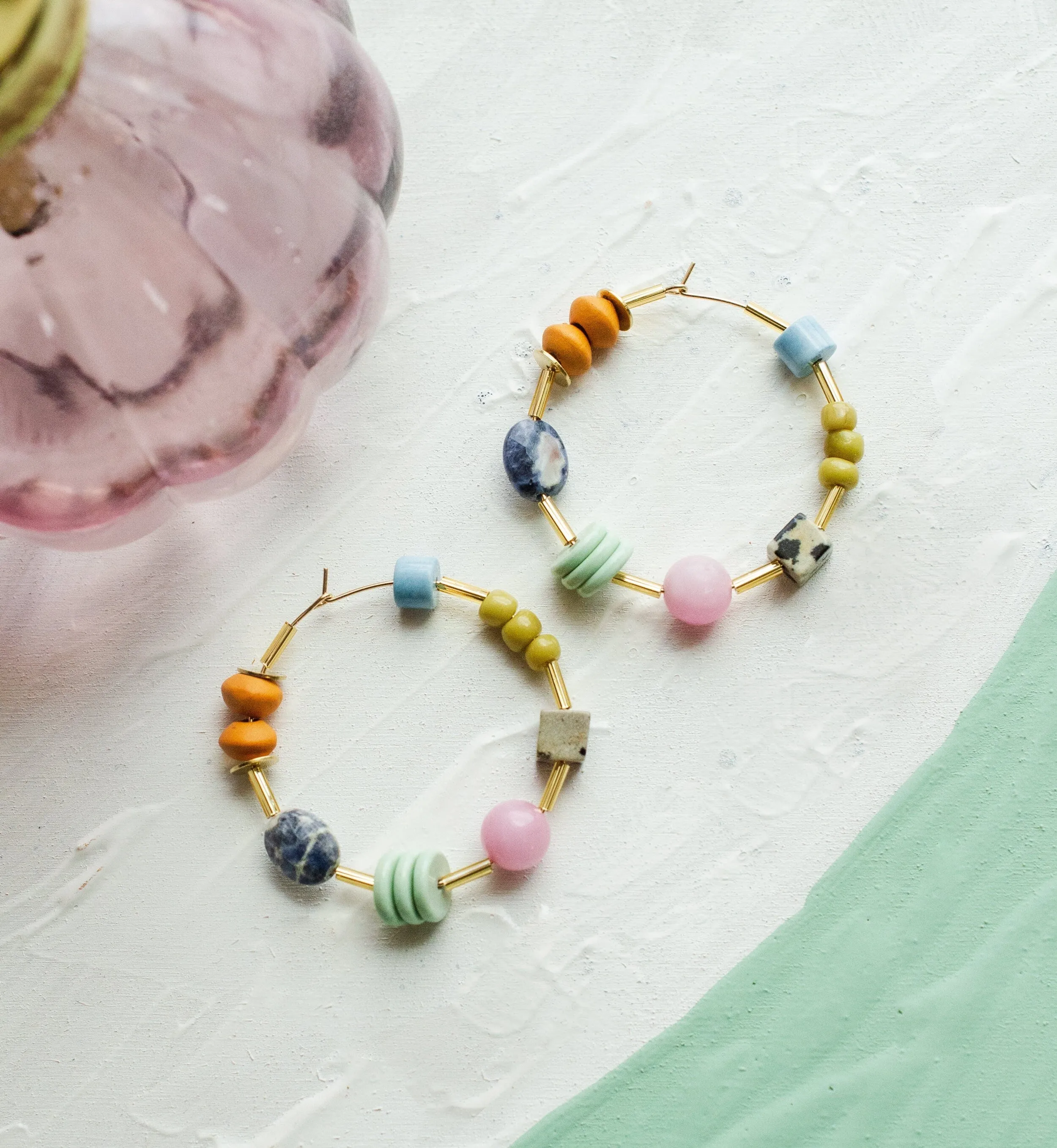 Gold Filled Hoop Earrings, Light weight earrings, Beaded hoop earring, Colorful Earrings, gift for her, unique hoop earrings, Beaded Hoops,