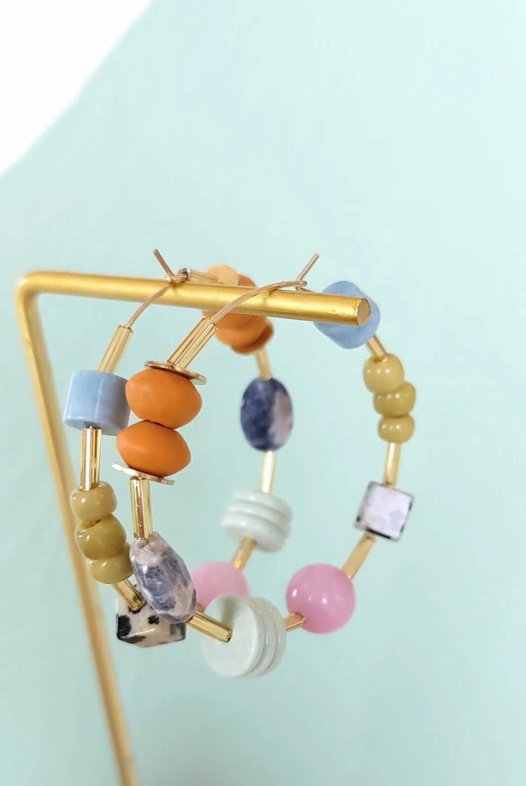 Gold Filled Hoop Earrings, Light weight earrings, Beaded hoop earring, Colorful Earrings, gift for her, unique hoop earrings, Beaded Hoops,