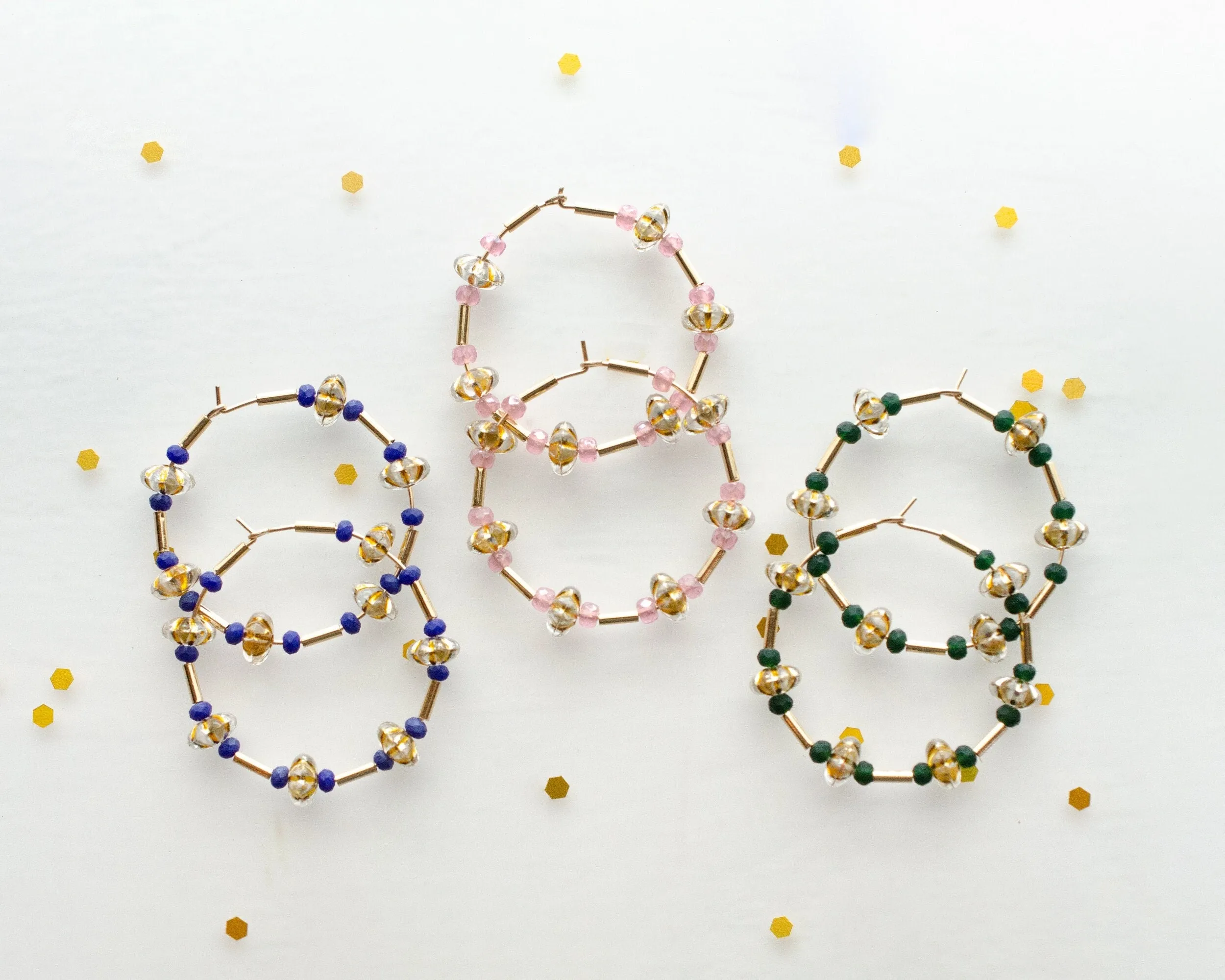 Gold Flower Beaded hoops, Dainty beaded hoops gold filled earrings, statement earrings, Large hoops, flower hoops, minimal earrings
