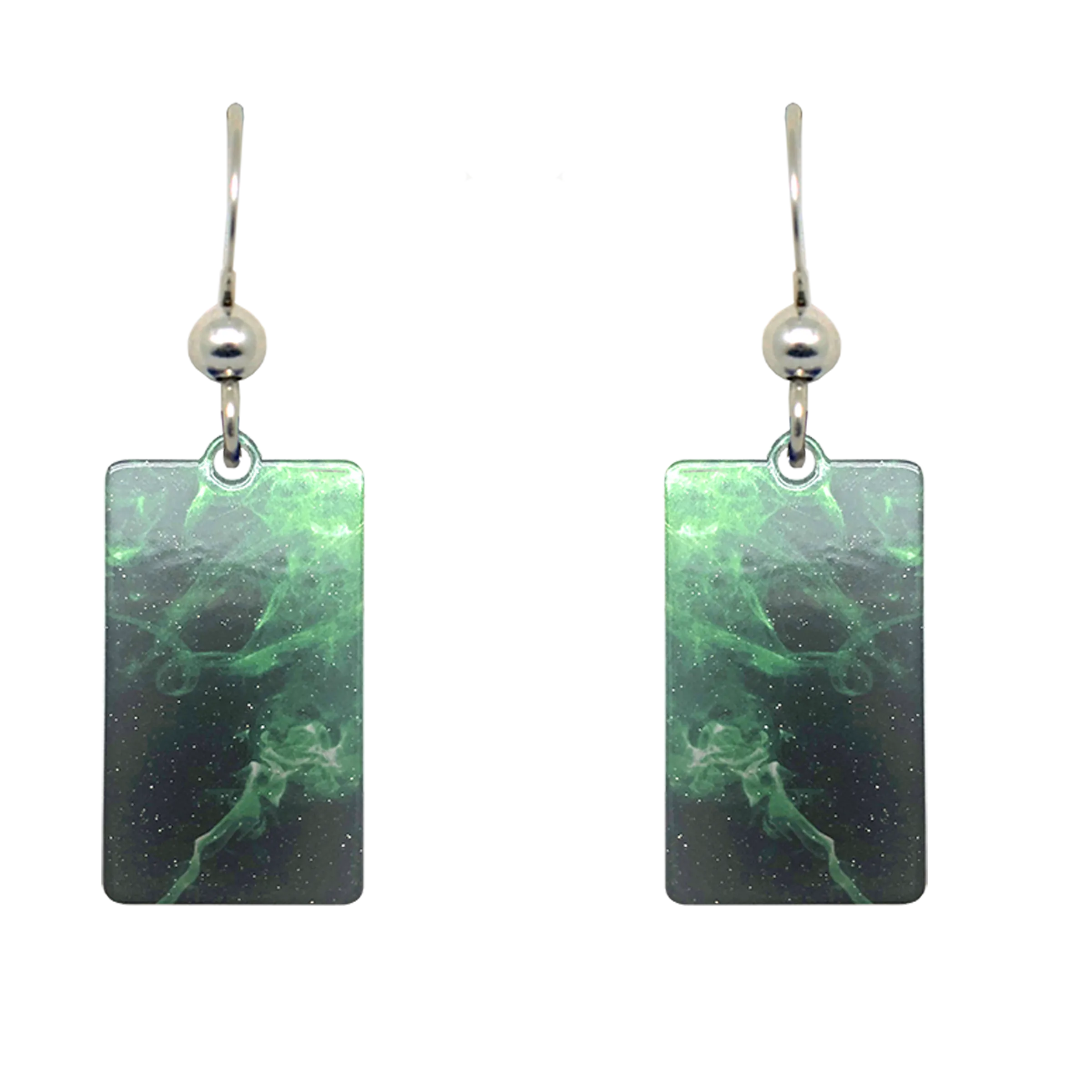 Green Smoke Metallic 1.25 inch Rectangular Earrings