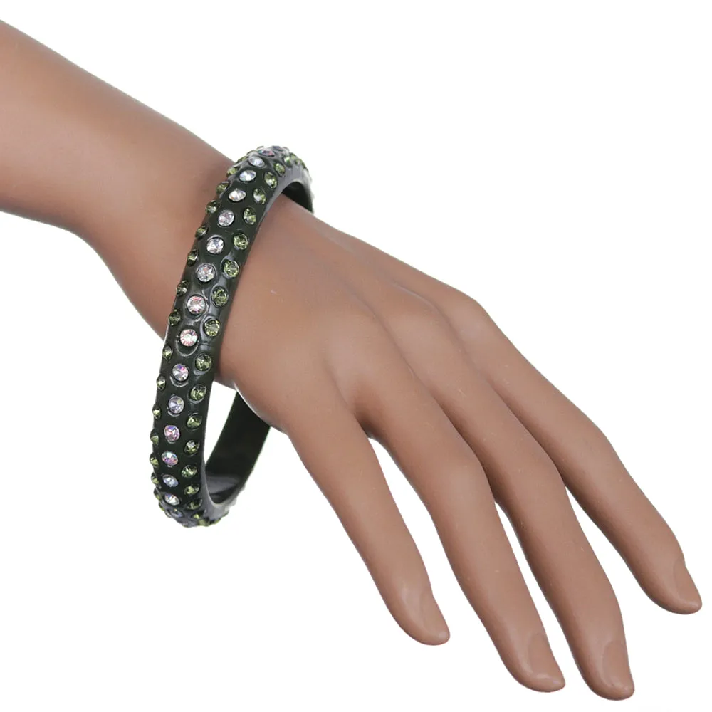 Green Triple Row Rhinestone Bangle Bracelet