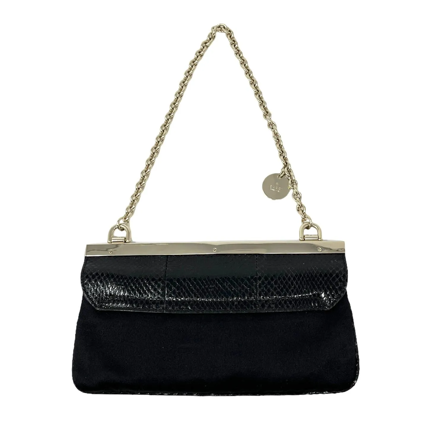Gucci Black Snakeskin Rhinestone Logo Mini Shoulder Bag