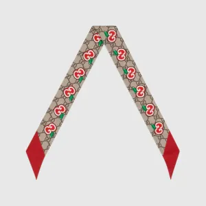 Gucci GG Apple Print Silk Neck Bow in Beige