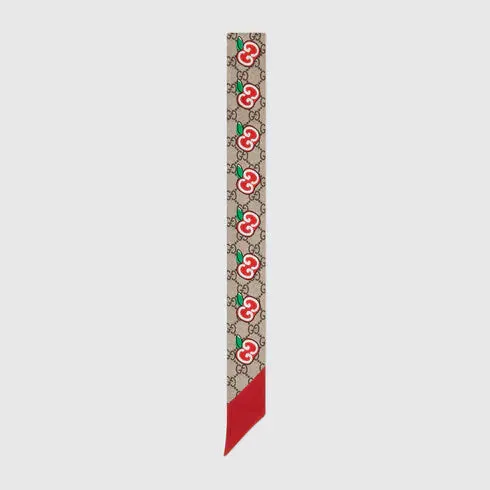Gucci GG Apple Print Silk Neck Bow in Beige