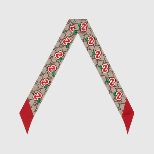 Gucci GG Apple Print Silk Neck Bow in Beige