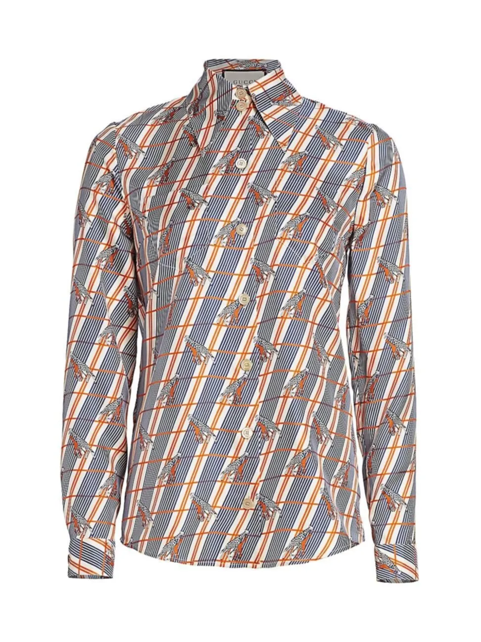 Gucci Giraffe Heritage Silk Twill Blouse in White