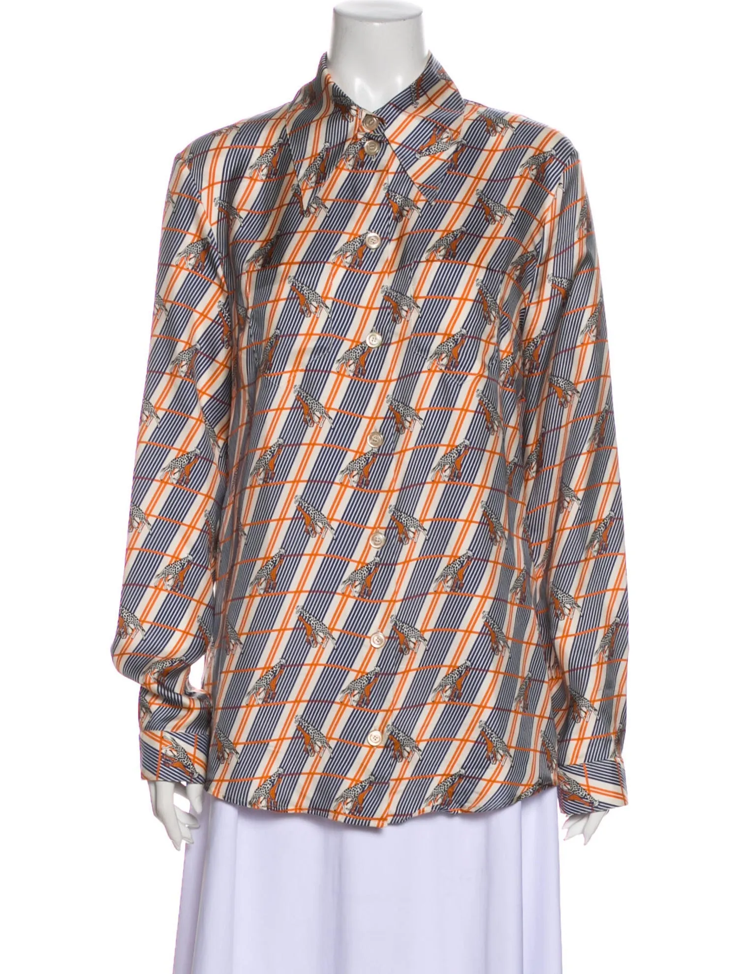 Gucci Giraffe Heritage Silk Twill Blouse in White