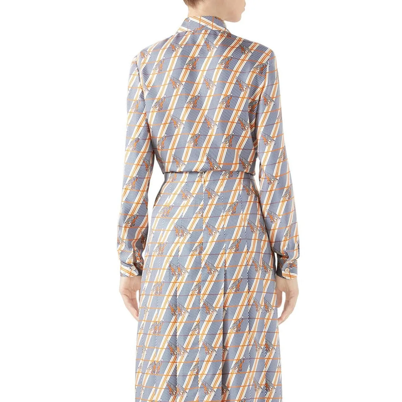 Gucci Giraffe Heritage Silk Twill Blouse in White