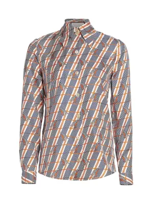 Gucci Giraffe Heritage Silk Twill Blouse in White