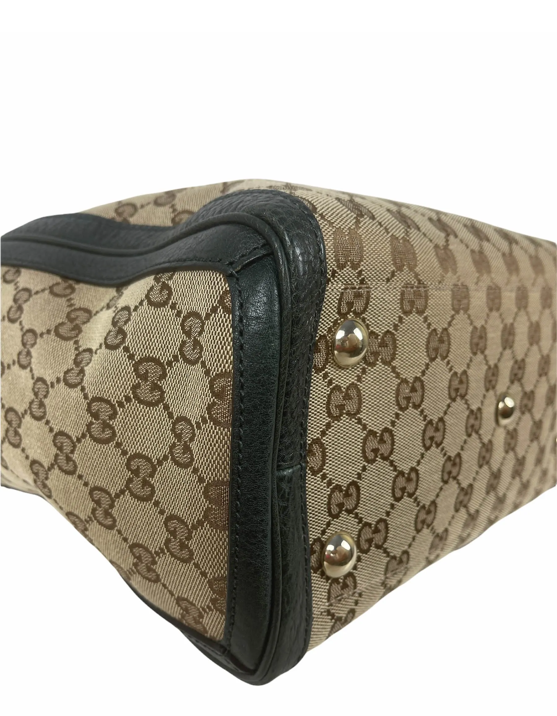 Gucci Monogram & Green Leather Medium Charm Tote Bag