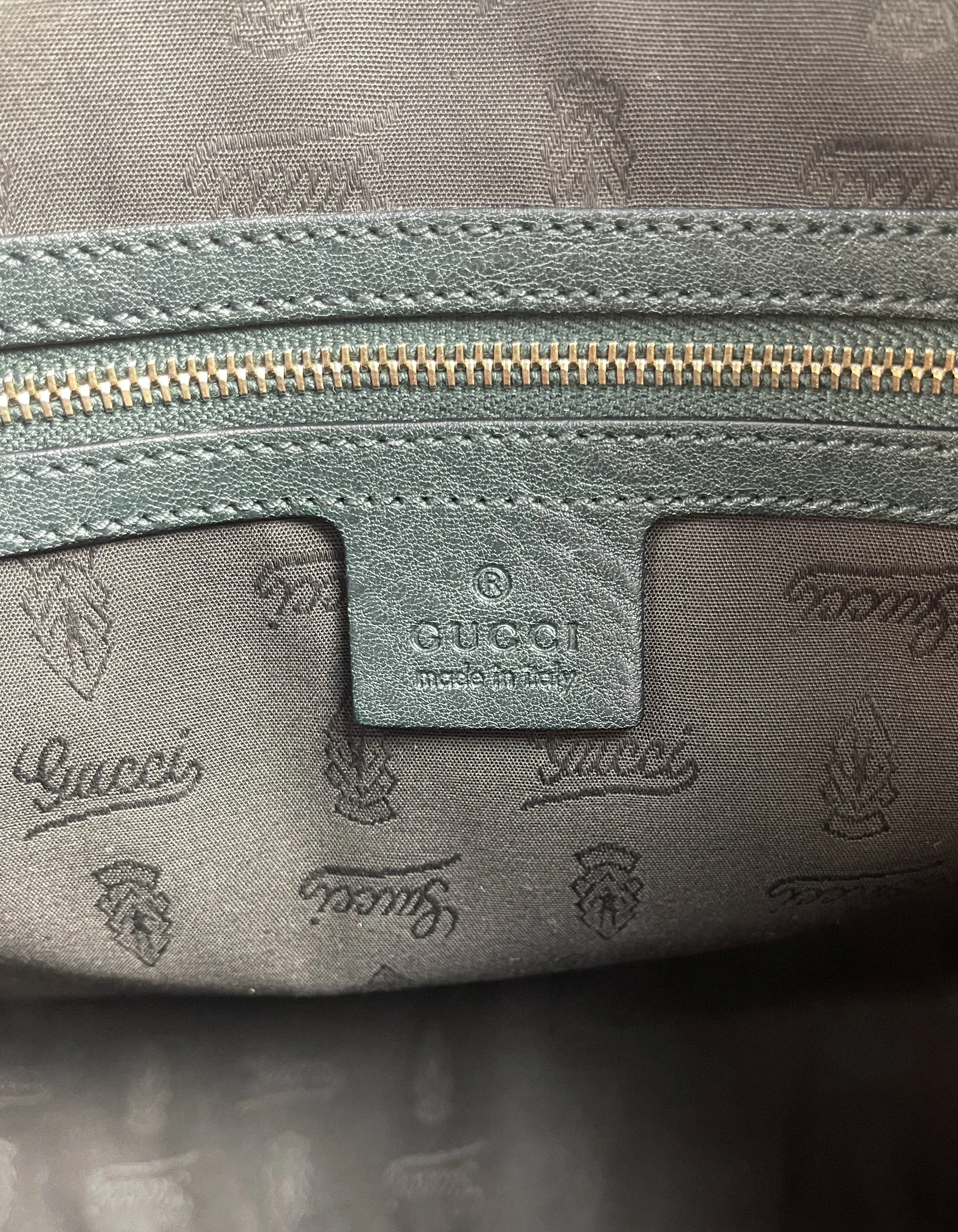 Gucci Monogram & Green Leather Medium Charm Tote Bag