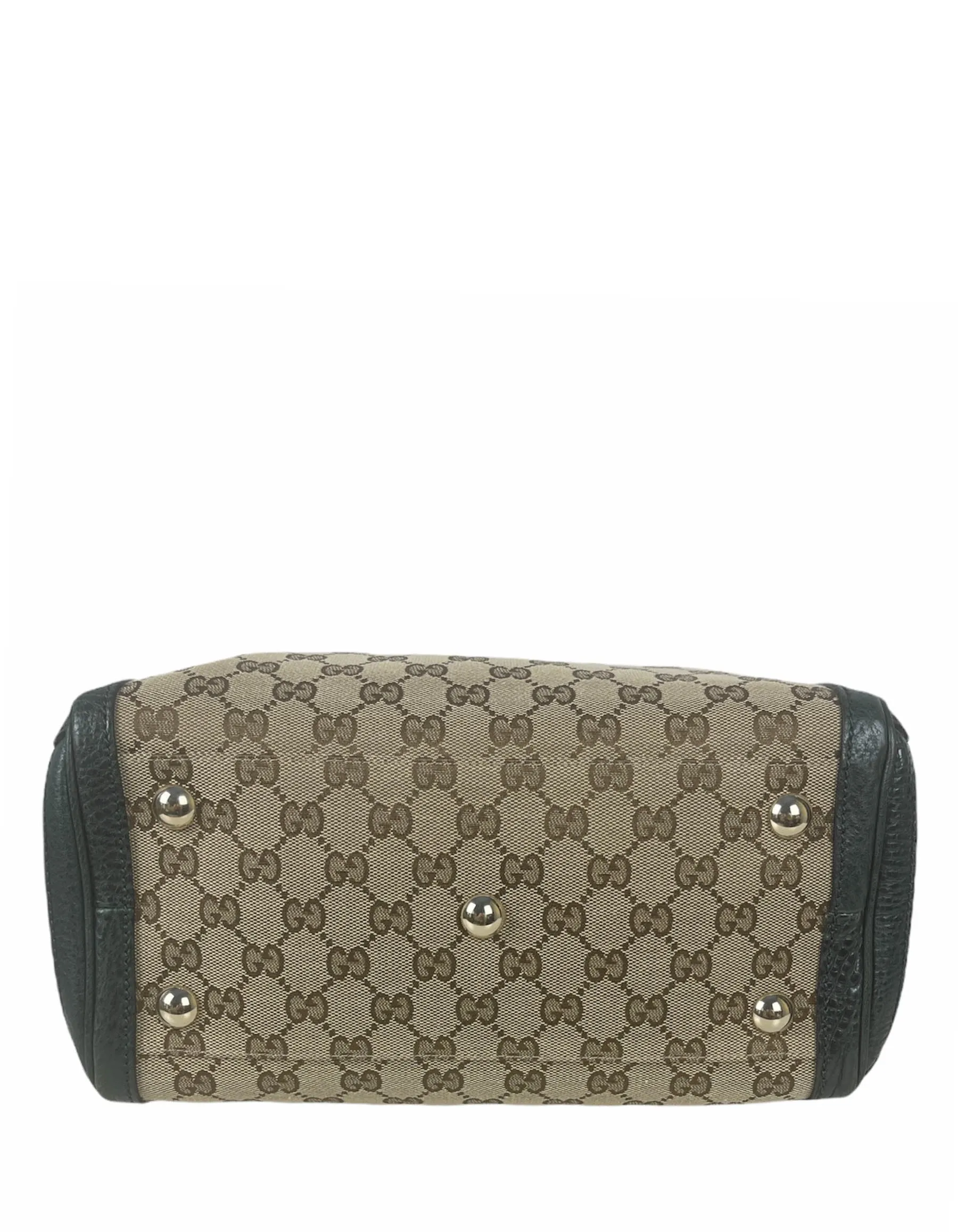 Gucci Monogram & Green Leather Medium Charm Tote Bag