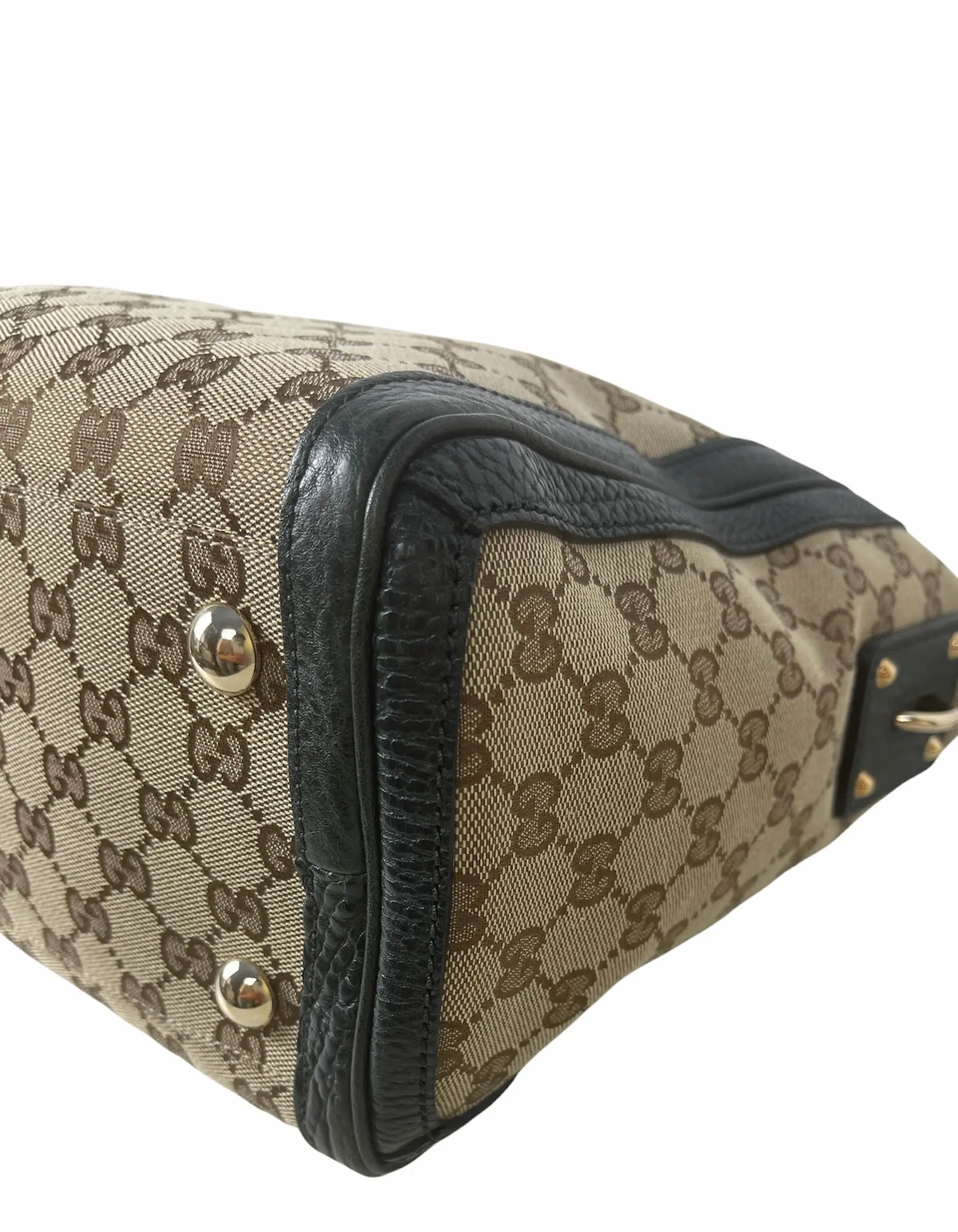 Gucci Monogram & Green Leather Medium Charm Tote Bag