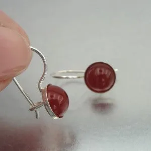 Hadar Designers Simple 925 Sterling Silver Carnelian Stone Earrings (H) SALE