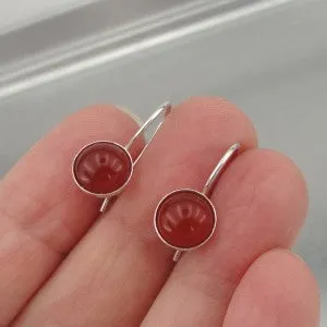 Hadar Designers Simple 925 Sterling Silver Carnelian Stone Earrings (H) SALE