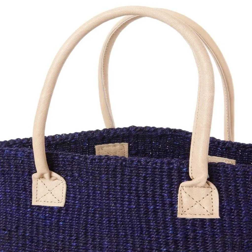 Handwoven Sisal Tote with Leather Handles (Dual Tone Navy/White)